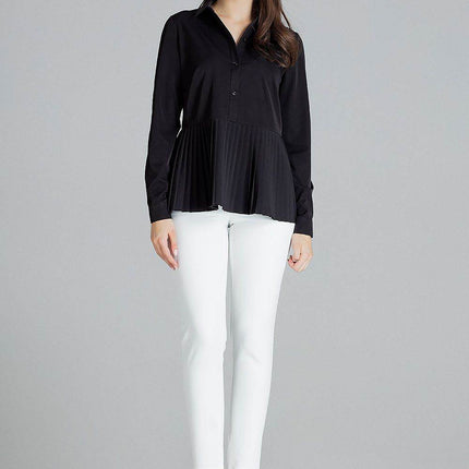 Elegant Black Shirt – Cuffed Sleeves & Half Zip with Buttons - MimiStylez
