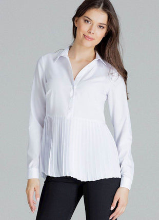 Elegant White Blouse – Cuffed Sleeves & Half Zip with Buttons - MimiStylez