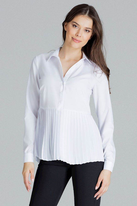 Elegant White Blouse – Cuffed Sleeves & Half Zip with Buttons - MimiStylez