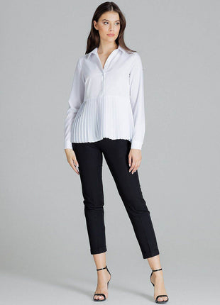 Elegant White Blouse – Cuffed Sleeves & Half Zip with Buttons - MimiStylez