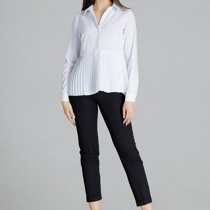 Elegant White Blouse – Cuffed Sleeves & Half Zip with Buttons - MimiStylez
