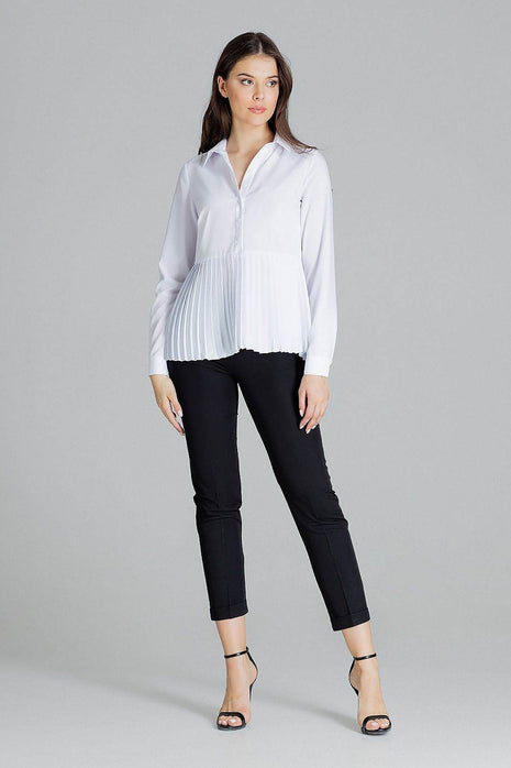 Elegant White Blouse – Cuffed Sleeves & Half Zip with Buttons - MimiStylez