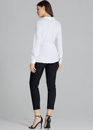 Elegant White Blouse – Cuffed Sleeves & Half Zip with Buttons - MimiStylez