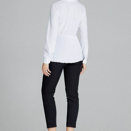 Elegant White Blouse – Cuffed Sleeves & Half Zip with Buttons - MimiStylez