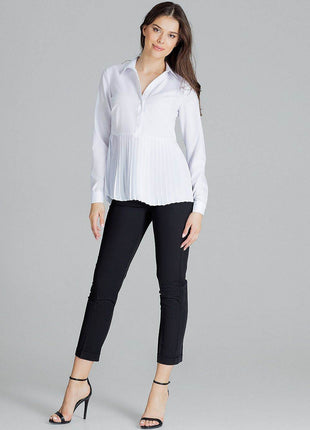 Elegant White Blouse – Cuffed Sleeves & Half Zip with Buttons - MimiStylez