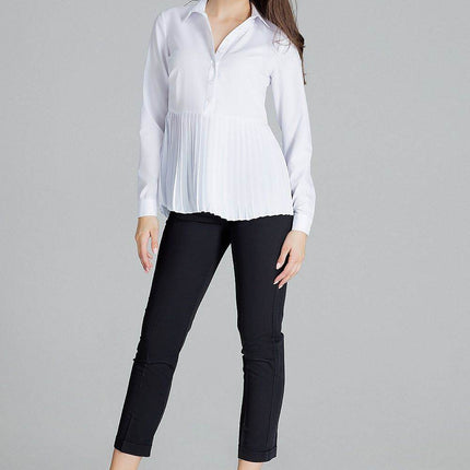 Elegant White Blouse – Cuffed Sleeves & Half Zip with Buttons - MimiStylez