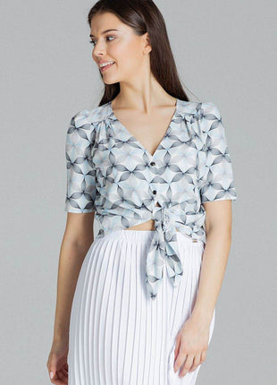 Patterned Short Shirt with Heart Neckline & Tie Front - MimiStylez