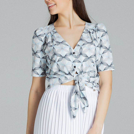 Patterned Short Shirt with Heart Neckline & Tie Front - MimiStylez
