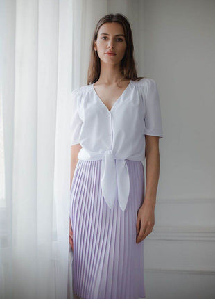 Patterned Short Shirt with Heart Neckline & Tie Front - MimiStylez