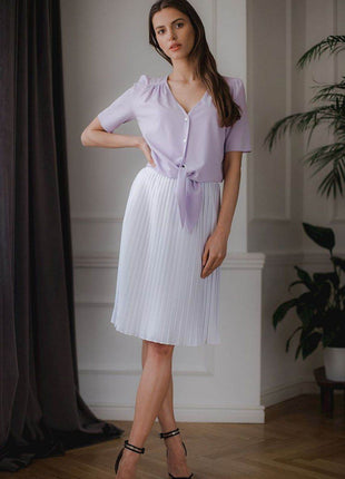 Patterned Short Shirt with Heart Neckline & Tie Front - MimiStylez