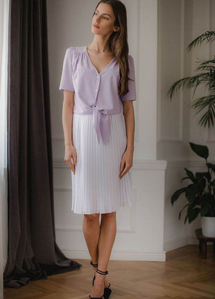 Patterned Short Shirt with Heart Neckline & Tie Front - MimiStylez