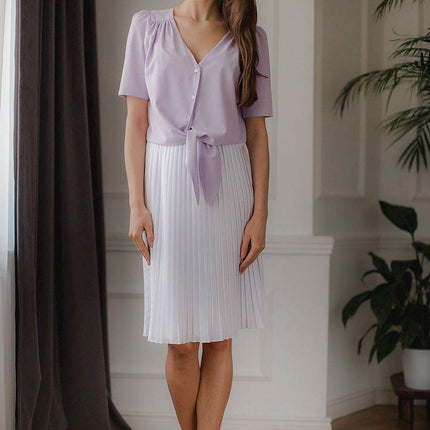 Patterned Short Shirt with Heart Neckline & Tie Front - MimiStylez