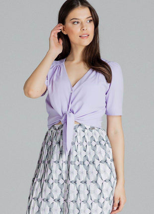Patterned Short Shirt with Heart Neckline & Tie Front - MimiStylez
