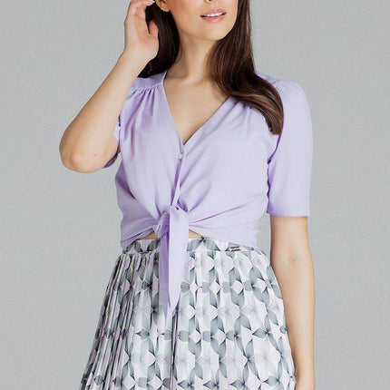 Patterned Short Shirt with Heart Neckline & Tie Front - MimiStylez