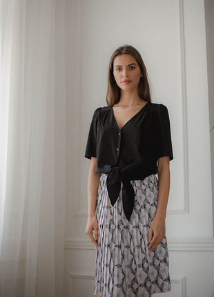 Pleated Patterned Midi Skirt with Elastic Waistband - MimiStylez