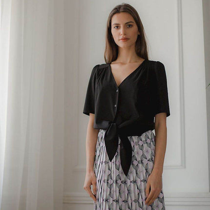 Pleated Patterned Midi Skirt with Elastic Waistband - MimiStylez