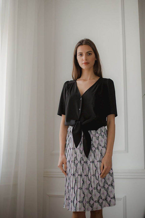 Pleated Patterned Midi Skirt with Elastic Waistband - MimiStylez
