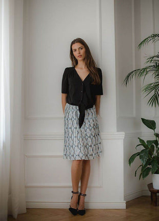 Pleated Patterned Midi Skirt with Elastic Waistband - MimiStylez