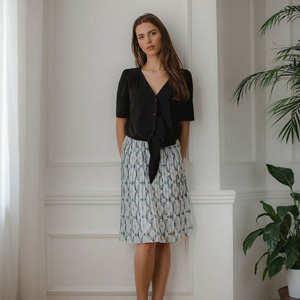 Pleated Patterned Midi Skirt with Elastic Waistband - MimiStylez