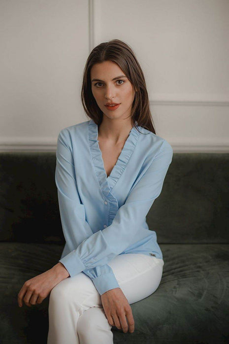 Elegant White Straight Shirt with Pleated Cuffs & Frill Detail - MimiStylez