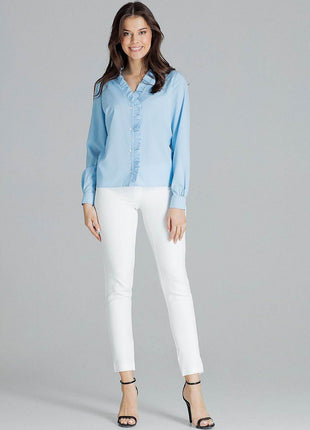 Elegant White Straight Shirt with Pleated Cuffs & Frill Detail - MimiStylez