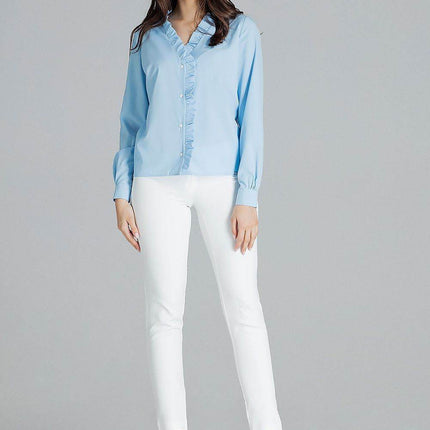 Elegant White Straight Shirt with Pleated Cuffs & Frill Detail - MimiStylez