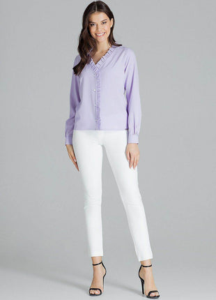 Elegant White Straight Shirt with Pleated Cuffs & Frill Detail - MimiStylez