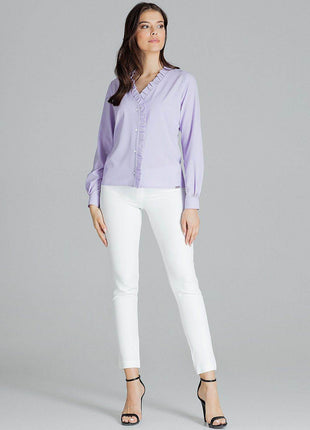Elegant White Straight Shirt with Pleated Cuffs & Frill Detail - MimiStylez