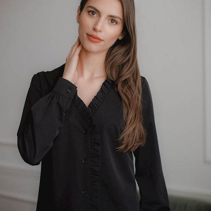 Elegant White Straight Shirt with Pleated Cuffs & Frill Detail - MimiStylez