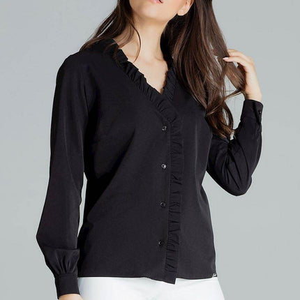 Elegant White Straight Shirt with Pleated Cuffs & Frill Detail - MimiStylez
