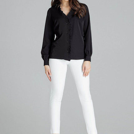 Elegant White Straight Shirt with Pleated Cuffs & Frill Detail - MimiStylez