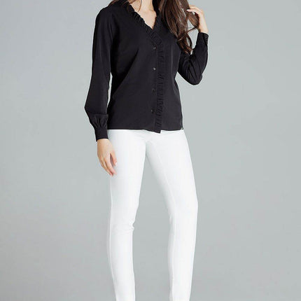 Elegant White Straight Shirt with Pleated Cuffs & Frill Detail - MimiStylez
