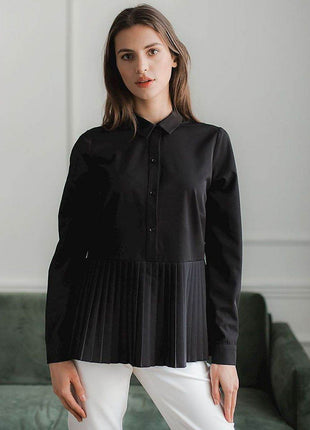 Elegant Black Shirt – Cuffed Sleeves & Half Zip with Buttons - MimiStylez