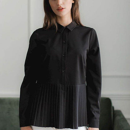 Elegant Black Shirt – Cuffed Sleeves & Half Zip with Buttons - MimiStylez
