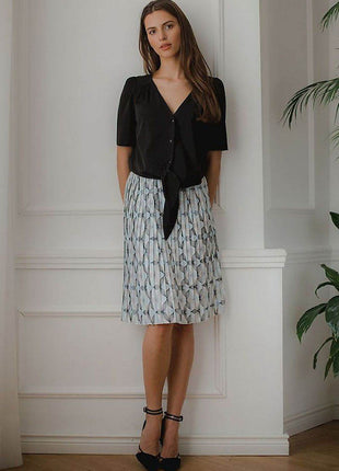 Patterned Short Shirt with Heart Neckline & Tie Front - MimiStylez