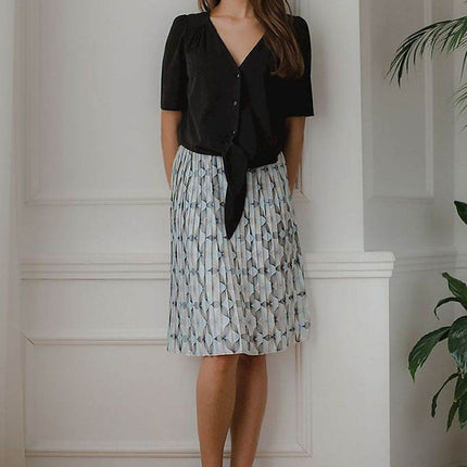 Patterned Short Shirt with Heart Neckline & Tie Front - MimiStylez