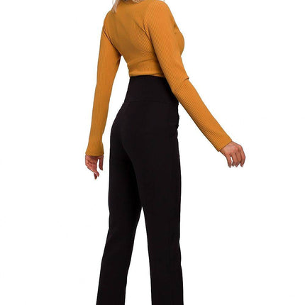 High-Waisted Slim-Fit Trousers with Decorative Press-Stud Pockets - MimiStylez