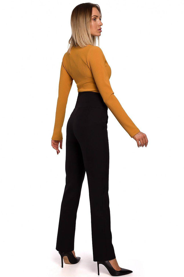High-Waisted Slim-Fit Trousers with Decorative Press-Stud Pockets - MimiStylez
