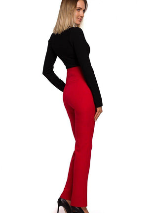 High-Waisted Slim-Fit Trousers with Decorative Press-Stud Pockets - MimiStylez