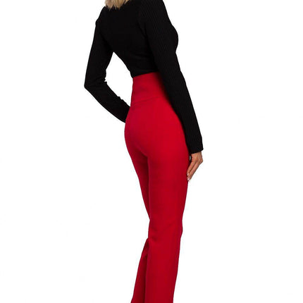 High-Waisted Slim-Fit Trousers with Decorative Press-Stud Pockets - MimiStylez