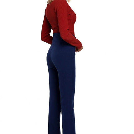 High-Waisted Slim-Fit Trousers with Decorative Press-Stud Pockets - MimiStylez