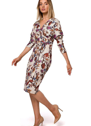 Printed Knit Wrap Dress with Belted Waist and Fitted Skirt - MimiStylez