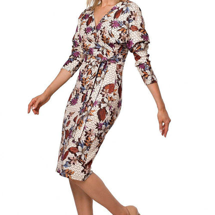 Printed Knit Wrap Dress with Belted Waist and Fitted Skirt - MimiStylez