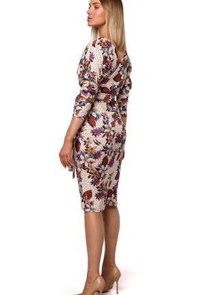 Printed Knit Wrap Dress with Belted Waist and Fitted Skirt - MimiStylez