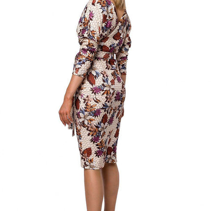 Printed Knit Wrap Dress with Belted Waist and Fitted Skirt - MimiStylez