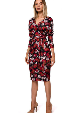 Printed Knit Wrap Dress with Belted Waist and Fitted Skirt - MimiStylez
