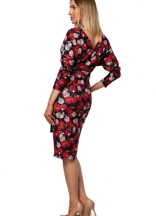 Printed Knit Wrap Dress with Belted Waist and Fitted Skirt - MimiStylez