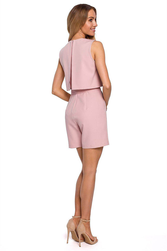 Short Jumpsuit with Double Top and Jacket-Style Lapels - MimiStylez