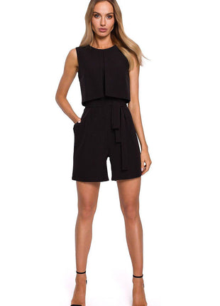 Short Jumpsuit with Double Top and Jacket-Style Lapels - MimiStylez