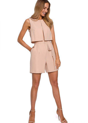 Short Jumpsuit with Double Top and Jacket-Style Lapels - MimiStylez